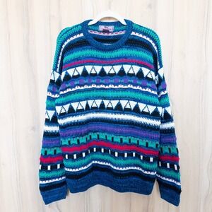 VTG Concrete Mix 3D Knit Geometric Crewneck Sweater Size M Multicolor Cosby 90s
